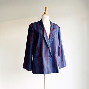 VINTAGE | Blue and Red Striped Blazer | Best fit L/XL